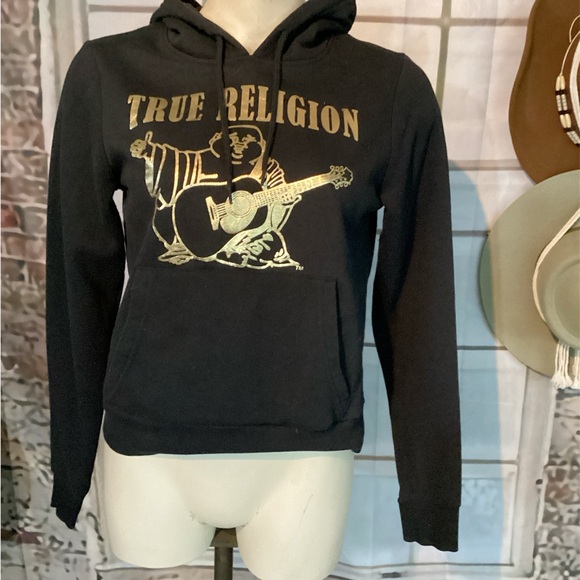 True Religion Black Hoodie with Gold Buddha Design Sz Small - Picture 7 of 8
